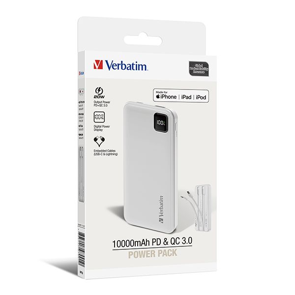 Verbatim - 10000mAh PD 3.0 & QC 3.0 Power Pack with Embedded Cables - Image 7