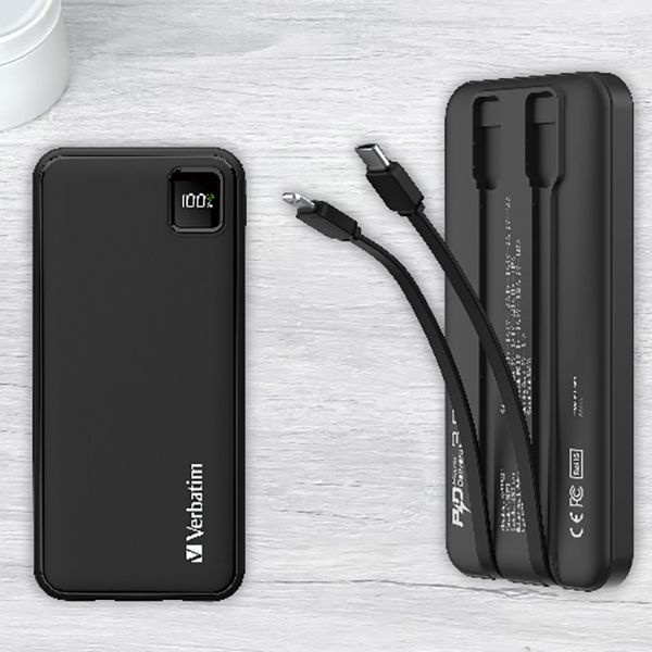 Verbatim - 10000mAh PD 3.0 & QC 3.0 Power Pack with Embedded Cables - Image 14