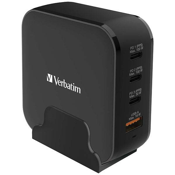 Verbatim - 4 Port 150W PD & QC 3.0 GaN Charger(with AC Power Cord & Stand) - Image 2