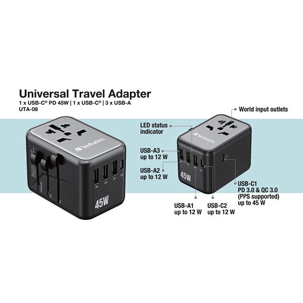 Verbatim - 5 Port 45W Universal Travel Adapter(UTA-08) - Image 9