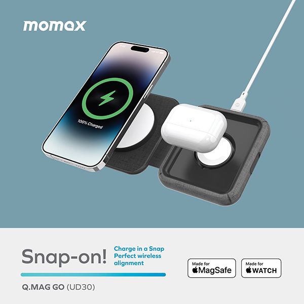 Momax-Q.Mag Go 2-in-1 MagSafe Wireless Charger 15W - Image 2
