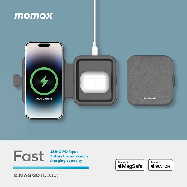 Momax-Q.Mag Go 2-in-1 MagSafe Wireless Charger 15W - Image 4