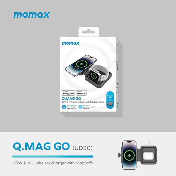 Momax-Q.Mag Go 2-in-1 MagSafe Wireless Charger 15W - Image 5