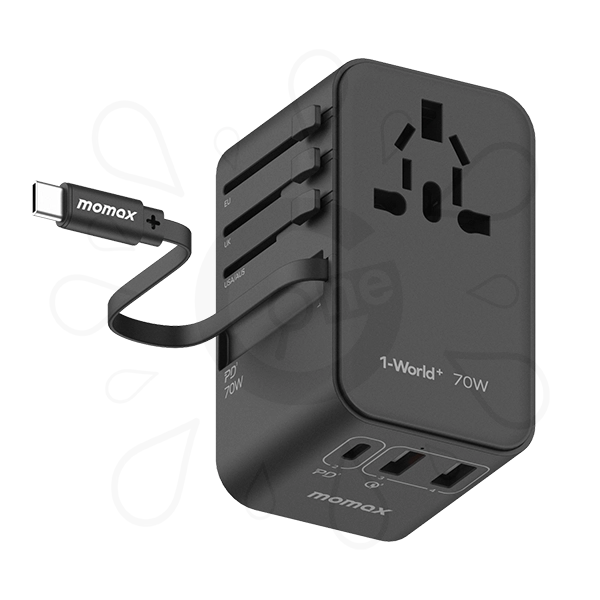 Momax 1-World+ 3-Port Travel GaN Charger With Built-in USB-C Cable 70W - Image 2