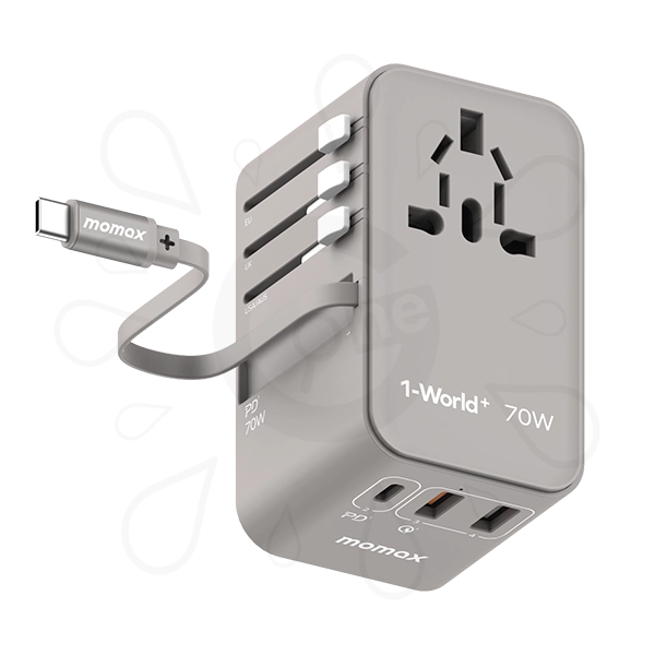 Momax 1-World+ 3-Port Travel GaN Charger With Built-in USB-C Cable 70W - Image 3