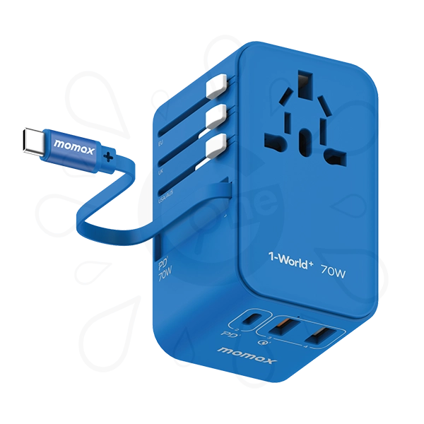 Momax 1-World+ 3-Port Travel GaN Charger With Built-in USB-C Cable 70W - Image 5