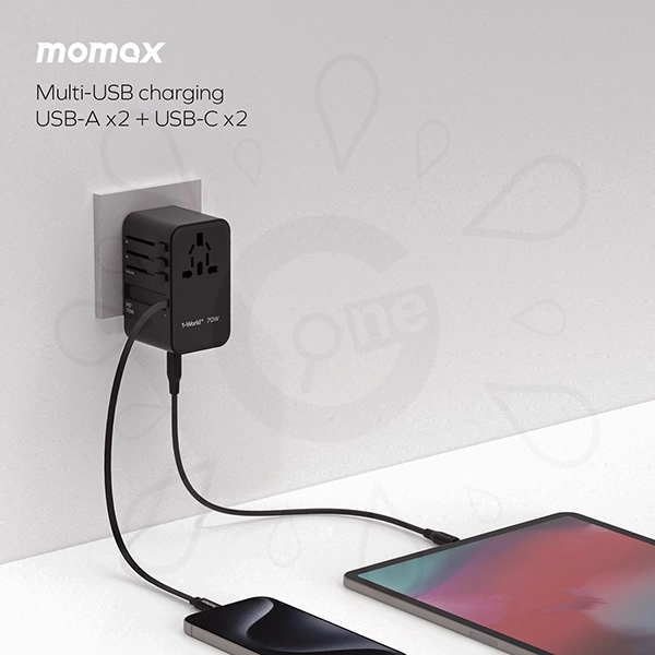 Momax 1-World+ 3-Port Travel GaN Charger With Built-in USB-C Cable 70W - Image 10