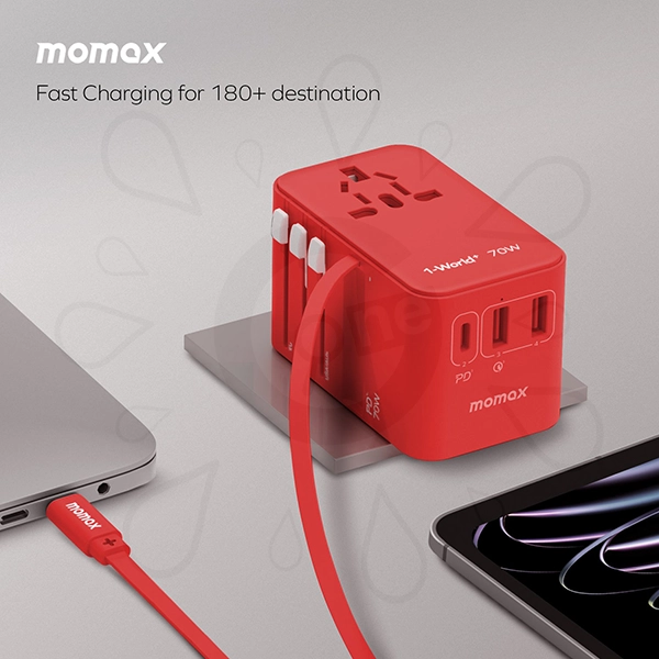 Momax 1-World+ 3-Port Travel GaN Charger With Built-in USB-C Cable 70W - Image 11
