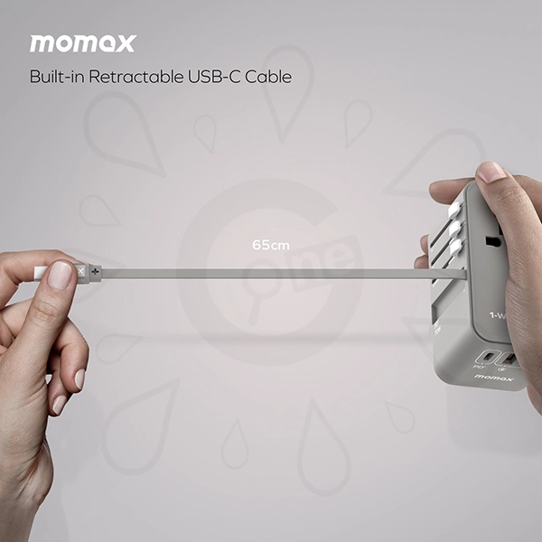 Momax 1-World+ 3-Port Travel GaN Charger With Built-in USB-C Cable 70W - Image 12