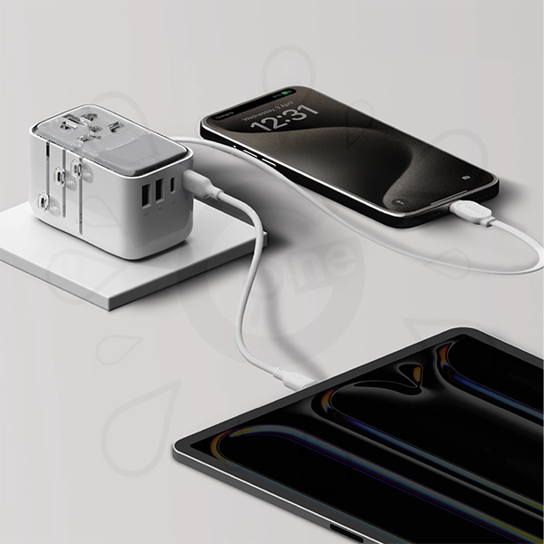 1-World+ Flow 4-Port Travel Charger With Built-In USB-C Cable 35W - Image 4