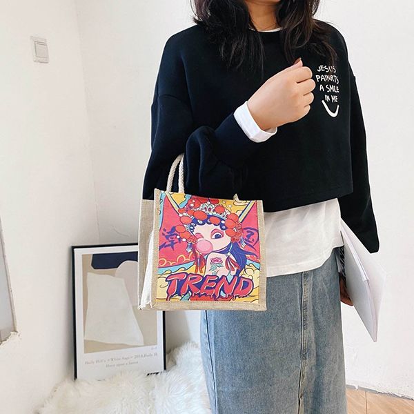 Color Printed Cotton Jute Bag - Image 4