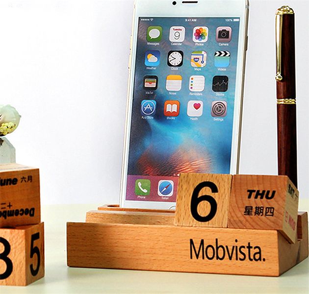Wooden Perpetual Calendar Phone Stand