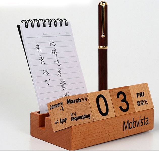 Wooden Perpetual Calendar Phone Stand - Image 2
