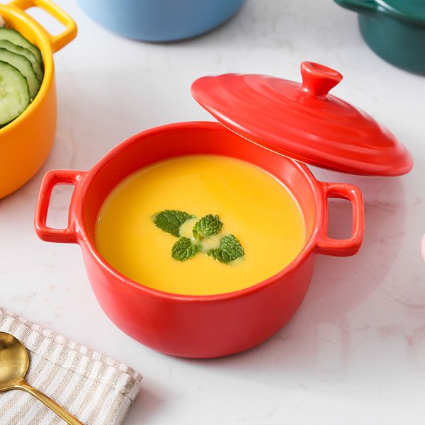Ceramic Bowl with Lid and Handles