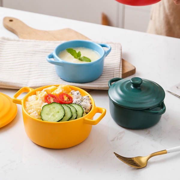Ceramic Bowl with Lid and Handles - Image 2