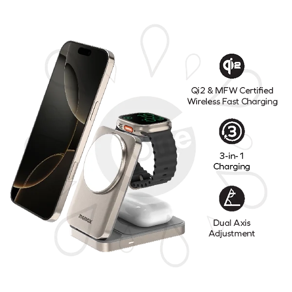 Momax Magnetic Qi2 3-in-1 Charging Stand - Image 2