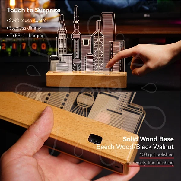 Acrylic LED Light with Solid Wood Base - Image 2