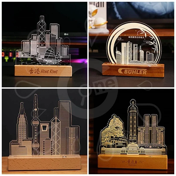 Acrylic LED Light with Solid Wood Base - Image 3