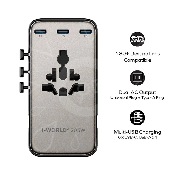 Momax 1-World² 205W 7-Port Dual AC Travel Adapter - Image 2